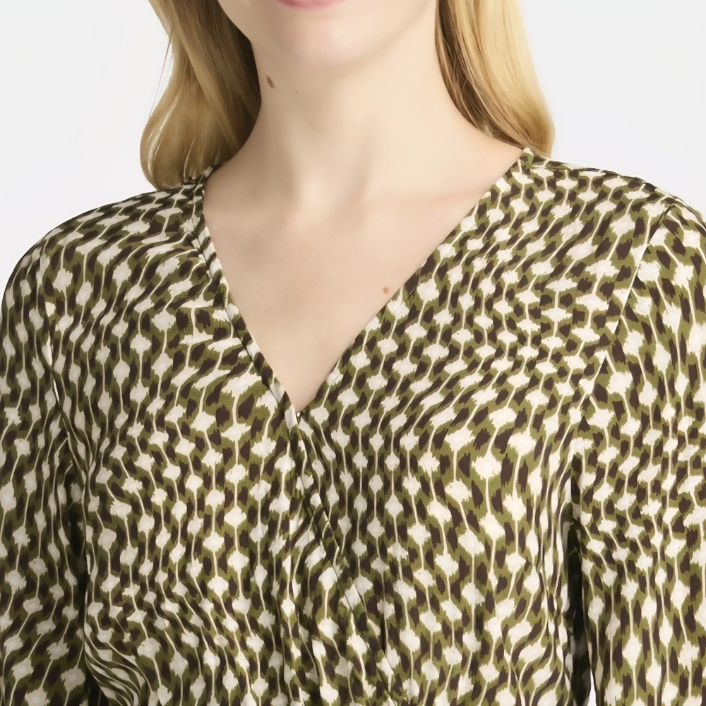 NWT! Elegant Olive Patterned Wrap Dress - Picture 8 of 9